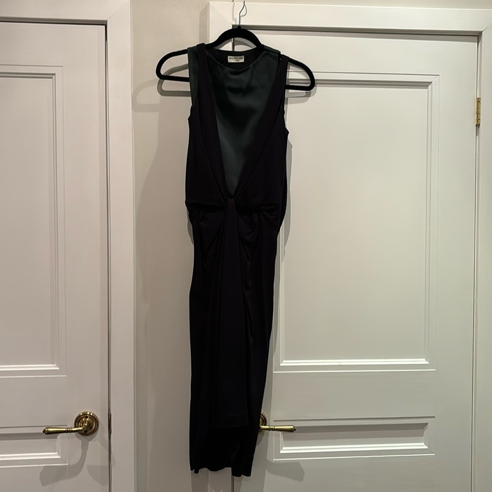 Balenciaga Paris Silk Black and Green Silk Dress